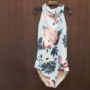 Floral one piece High Neck Bathing Suit   Color Blue/Floral   Size L